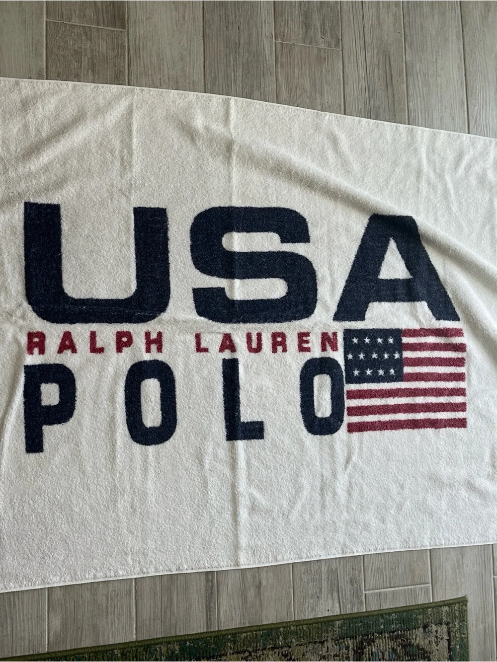 Vintage Ralph Lauren USA POLO flag beach towel 90’s Y2K cotton oversized 34x66”